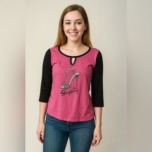 Expresso size large long sleeve black and pink top